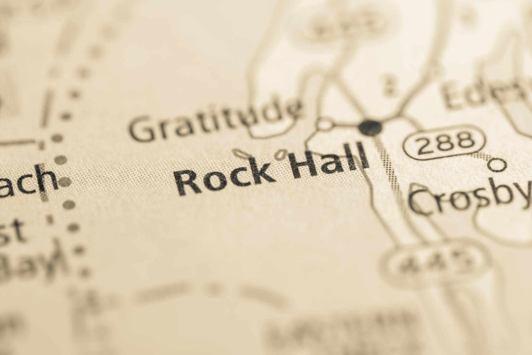 Artistic angle of map showing Rock Hall Maryland.