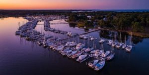 A view of a marina in Rock Hall, Maryland, in spring