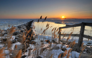 A sunset view of the Chesapeake Bay in winter