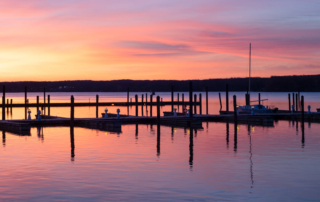 Boat slips at sunset in Rock Hall, a small town in Maryland