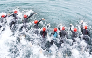 A large group of swimmers competing in the Rock Hall Triathlon